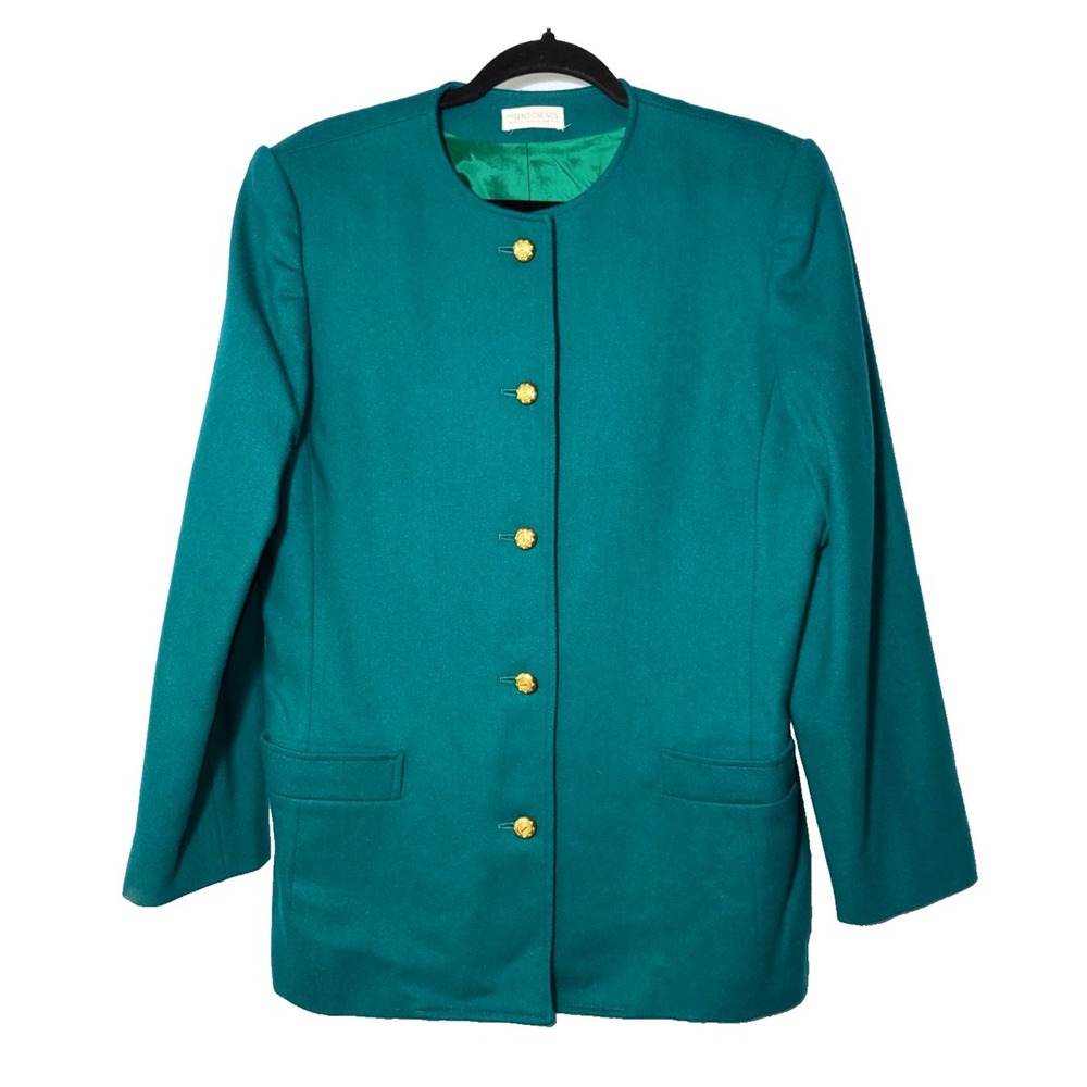 VTG Miss Bergdorf Now‎ NY Wool Green Blazer Gold Buttons Size 10 Professional